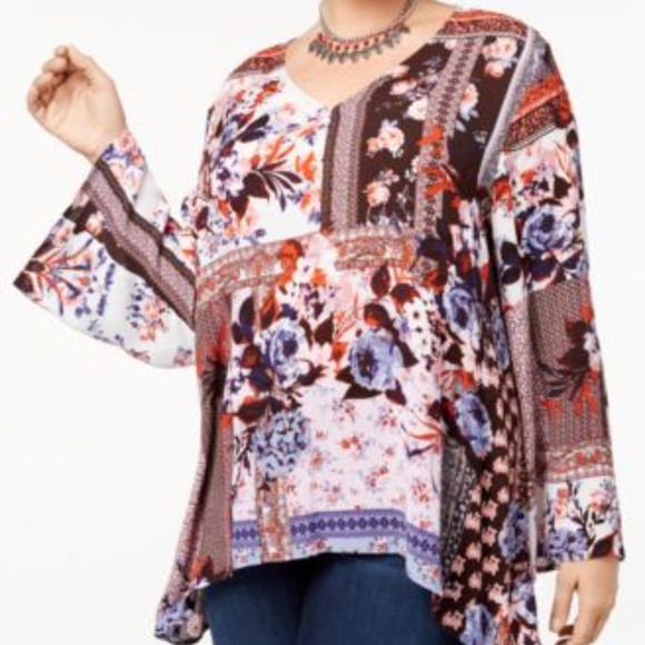 Style Co Mixed-Print Bell-Sleeve Floral Blouse - Picture 1 of 6